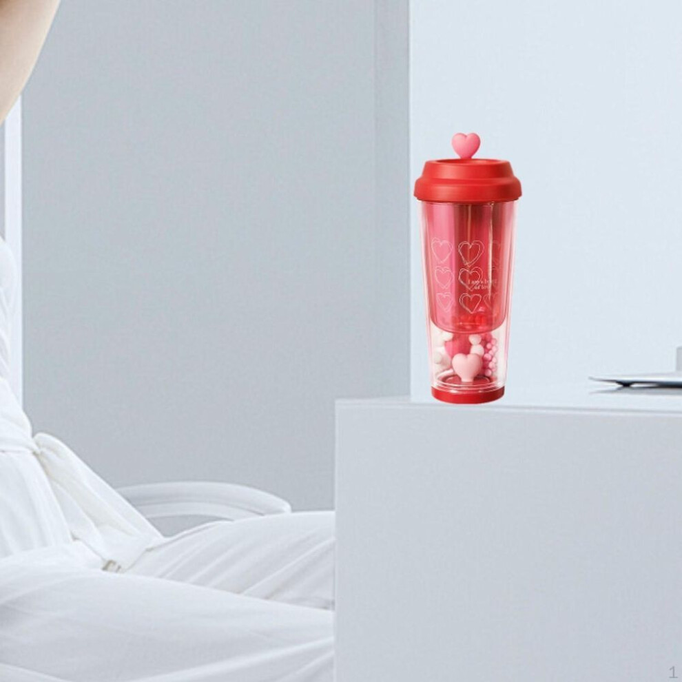 (red) Heart Portable Cup Drinkware Leakproof Double Layer 435ml Tea Bottle Love Coffee Mug For Car Party