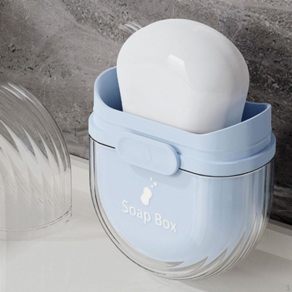 (blue) Travel Soap Box Closable Dish Sealed Storage Sealing Case With Lid