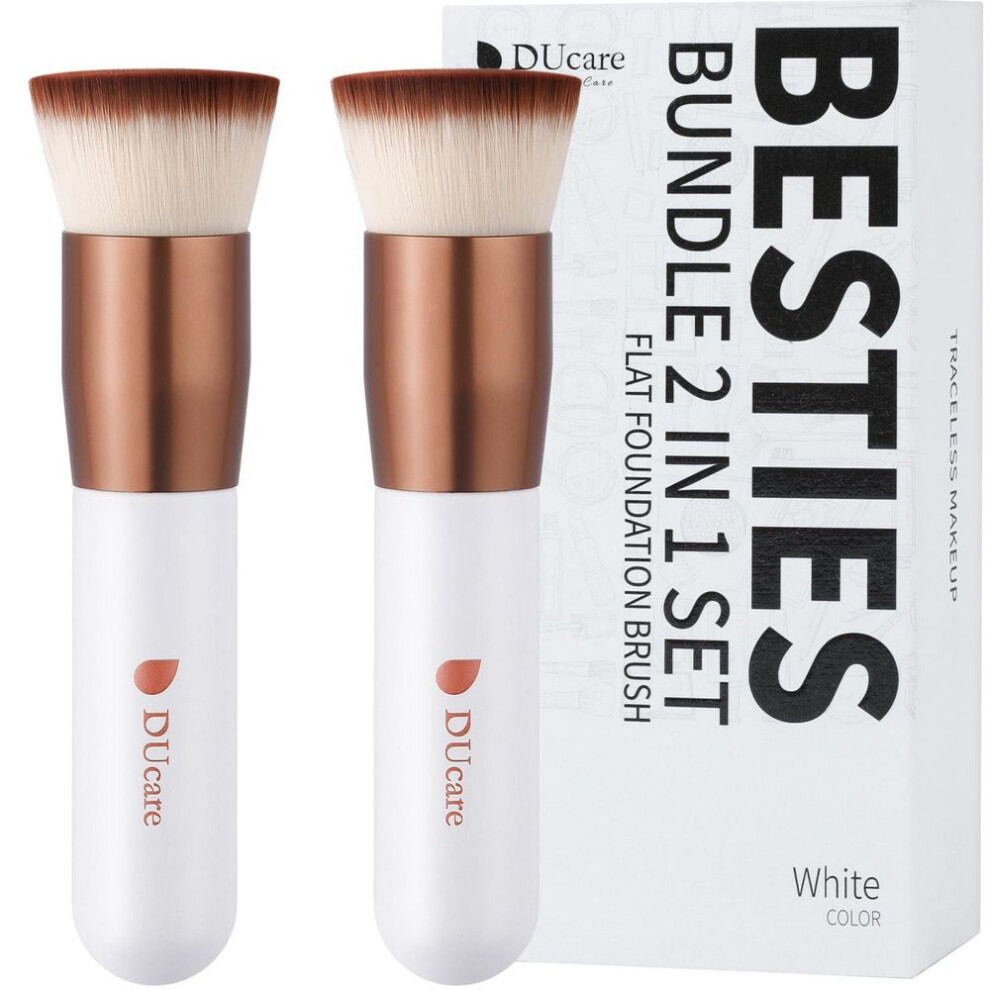 (white) Ducare Foundation Brush 2pcs Flat Top Kabuki Self Tanner Brush Synthetic Makeup Brush Liquid Blending Mineral Powder Buffing Stippling Makeup Tools
