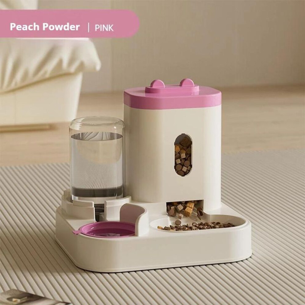 (pink) 2 in1 Automatic Cat Feeding and Water Dispenser Automatic Feeder Troughs for Cats Dogs Feeding&Watering Supplies Pet Accessories