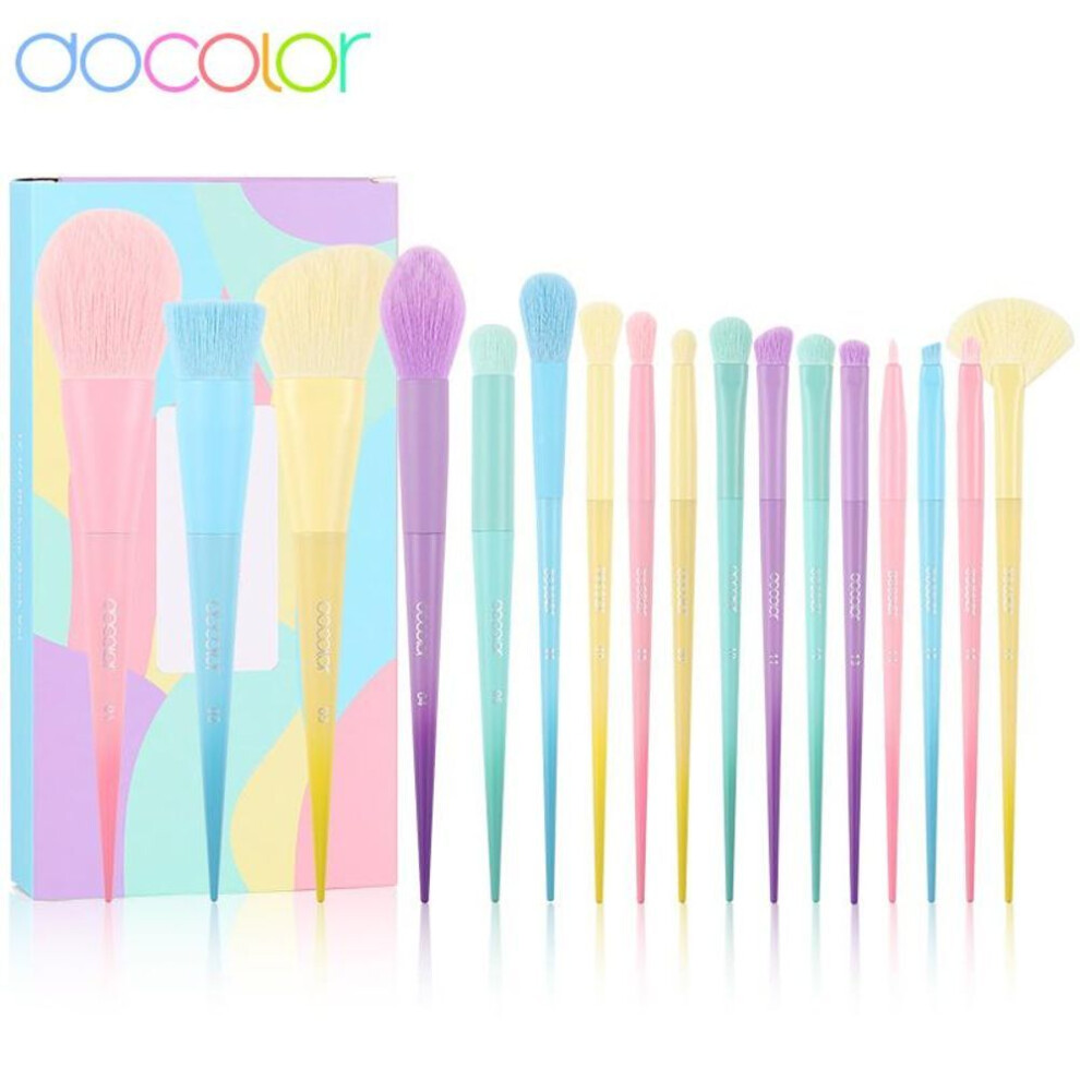 (multicolor, 17Pcs Makeup Brushes Set) Docolor 17pcs Colourful Makeup Brushes Set Synthetic Hair Kabuki Foundation Blending Face Powder Blush Concealers Eyeshadow Rainbow Make Up Brush Set