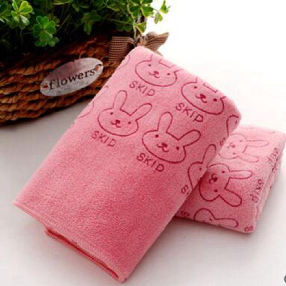 (pink) Absorbent Microfiber Towel Bathroom Drying Washcloth Cute Rabbit Hand Face Towel