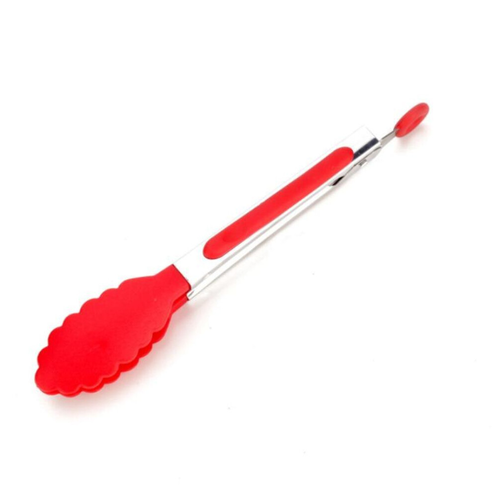 (red) 9 Inch Food Tongs Clip Silicone BBQ Tongs Salad Tong Non-Stick Barbecue Clip Clamp Stainless Steel Tools Gadgets