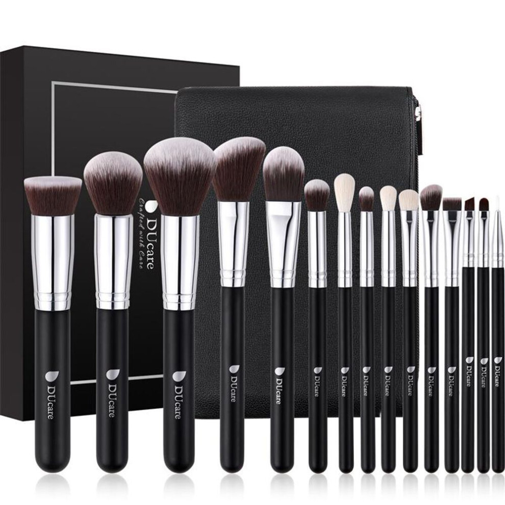 (black, 15pc Makeup Brushes) Ducare 15pcs Make Up Brush Set Eyeshadow Foundation Powder Blush Eyebrow Brush Make Up Brush For Women Beauty Cosmetic Tool Kits