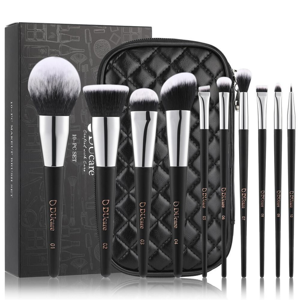 Ducare 10pcs High Quality Makeup Brushes Set For Cosmetic Foundation Powder Blush Eyeshadow Kabuki Blending Make Up Brush Beauty Tool Set With Bag