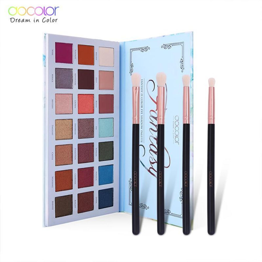 (as the picture) Docolor Eyeshadow Palette 21 Color + 4pcs Eye Shadow Makeup Brush Charming Shimmer Pigmented Powder Eye Shadow Make Up Palette Set