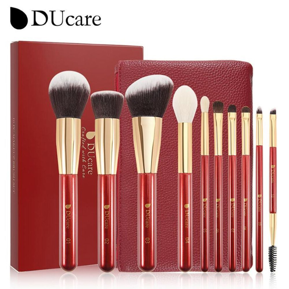 (10pc Makeup Brushes) Ducare Makeup Brushes 10pcs Set For Cosmetic Foundation Powder Blush Eyeshadow Kabuki Blending Make Up Brush Beauty Tools