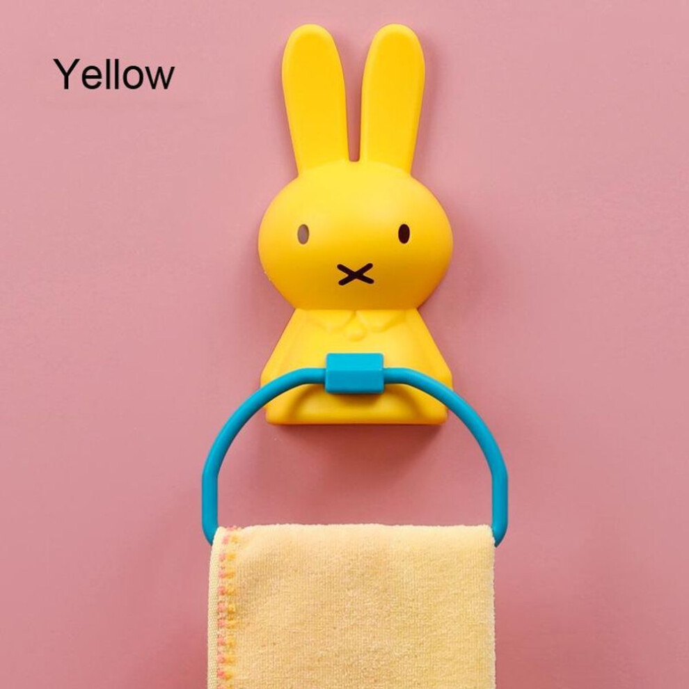 (yellow, CHINA) Kids Towel Rack Cartoon Rabbit Towel Bar Bathroom Wall Mounted Towel Holder Hanger Bathroom Shelf Gift For Children
