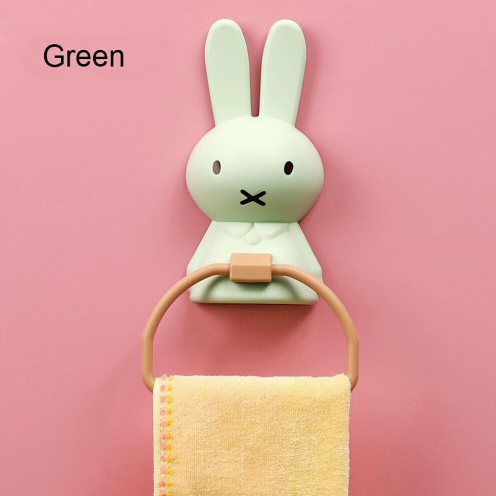 (green, CHINA) Kids Towel Rack Cartoon Rabbit Towel Bar Bathroom Wall Mounted Towel Holder Hanger Bathroom Shelf Gift for Children