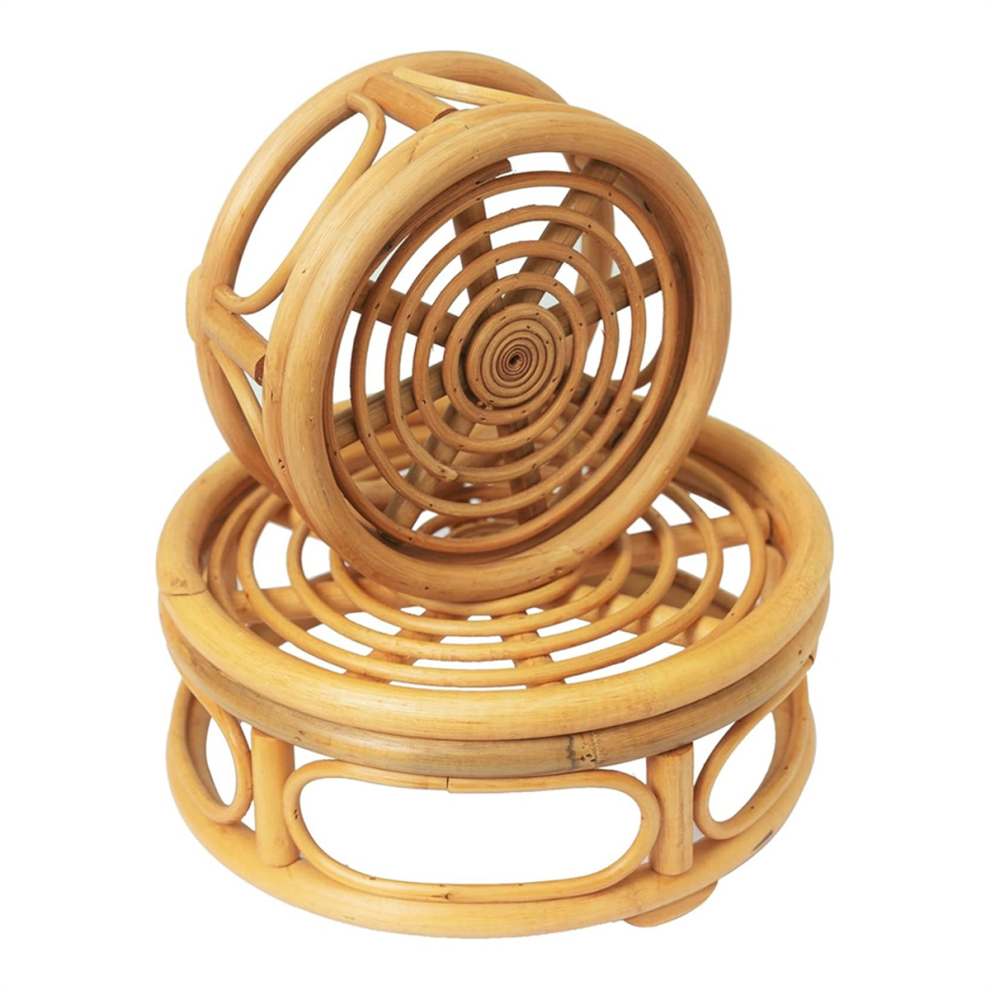 Supports pour Plantes Ronds Décoratifs en Rotin Tissé Bohème, Support D'Intérieur Moderne, Courtes Osier, Lot de 2