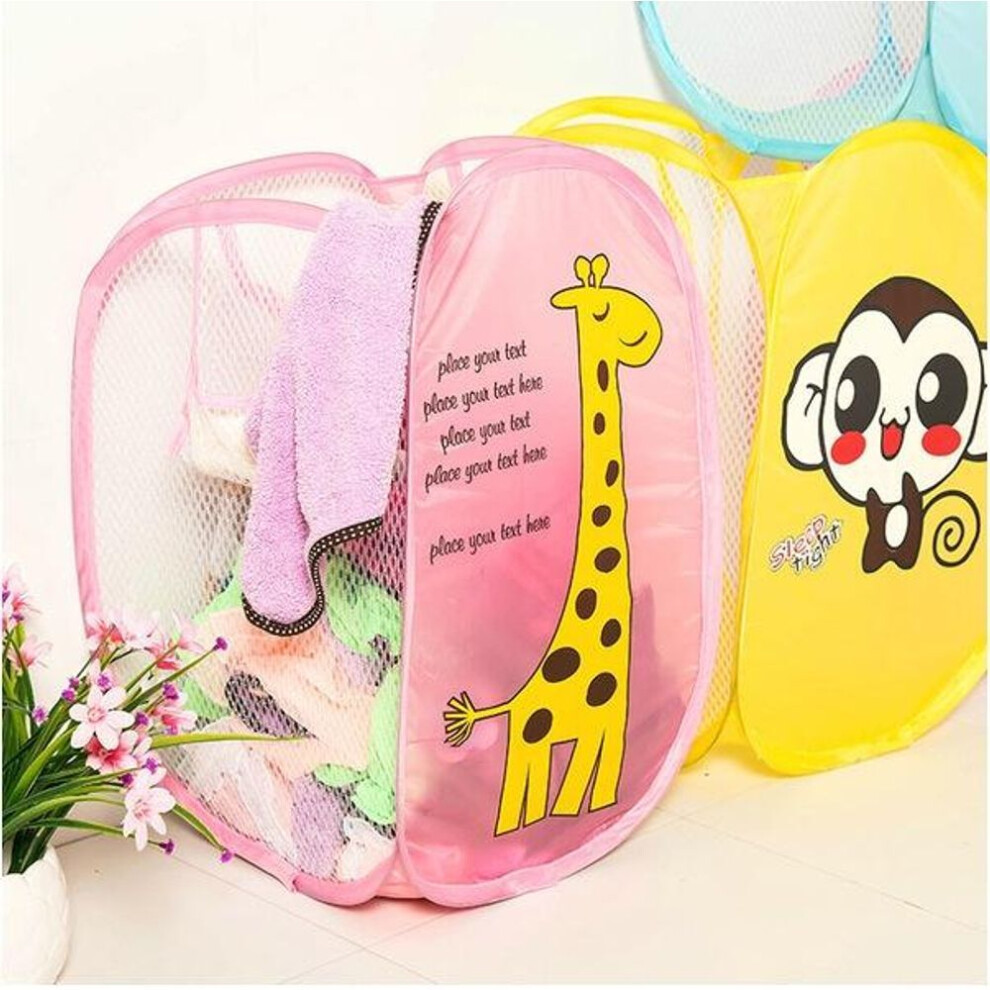 (blue elephant) Dirty Clothes Bag Cute Cartoon Collapsible Hamper Mesh Breathable Dirty Clothes Storage Basket