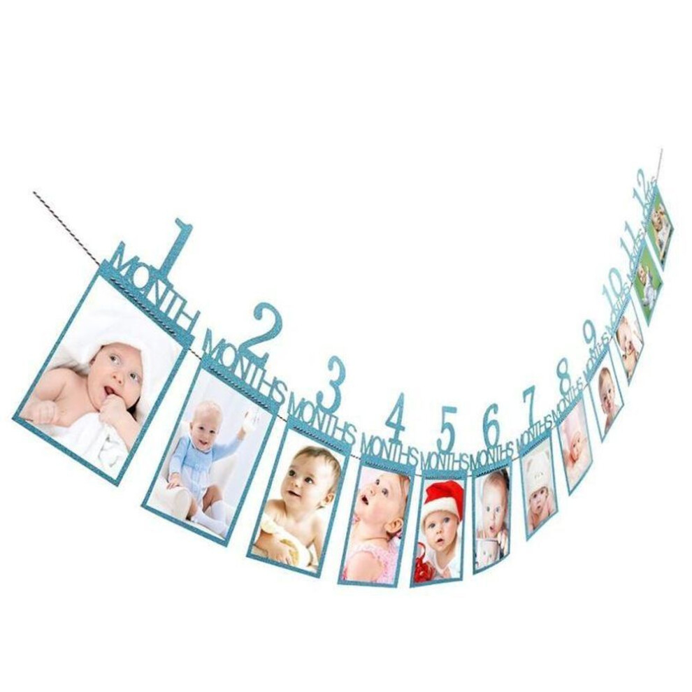 (pink) Photo Folder Kids Birthday Gift Decorations 1-12 Month Photo Banner Monthly Photo Wall