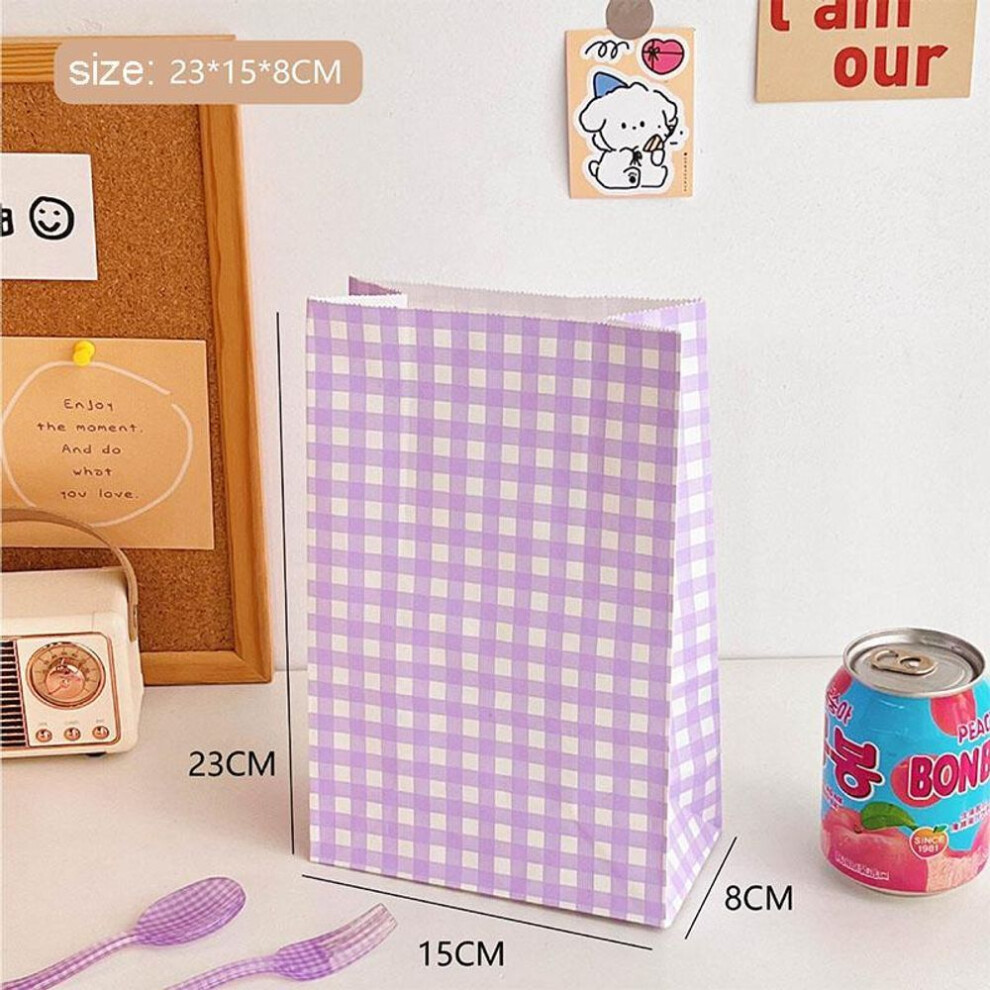 (purple) Color Plaid Bag Ins Cookie Diy Candy Festival Gift Bag Christmas Gift Home Standing Paper Bag Storage Organizer Bag  Beads