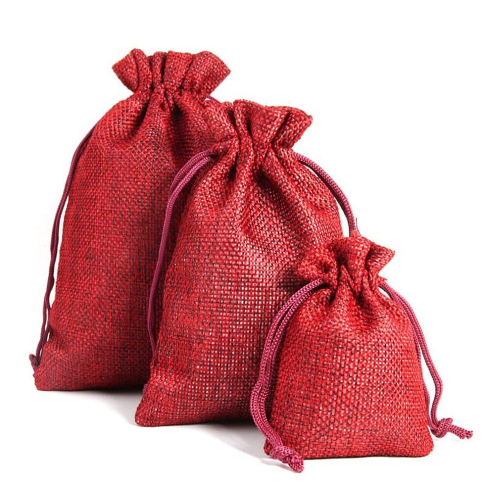 (wine red, 10X14cm) New Natural Burlap Bag Jewelry Packaging Gift Bags Beauty Candy Bag Wedding Bags Popular Drawstring Bag Jute Bag Christmas Tree Decoration