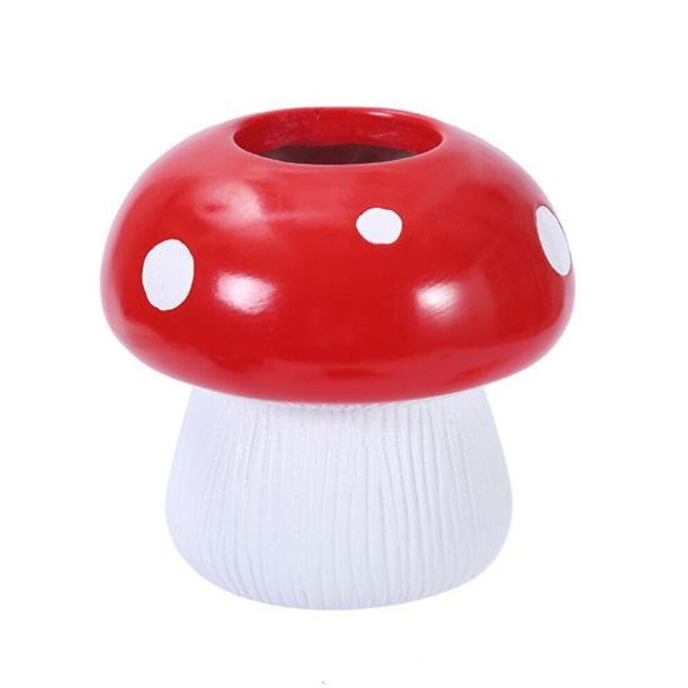 Red Mushroom Planter Pot Resin Figurine Weather-proof Indoor Outdoor Vegetable Herb Succulent Cactus Flowerpot Home Balcony Garden Decoration