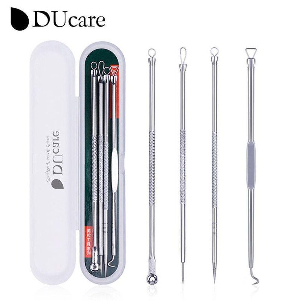 (silver) Ducare 4pcs Stainless Steel Acne Removal Needles Pimple Blackhead Remover Tools Spoon Face Skin Care Tools Needles Facial Pore Cleaner
