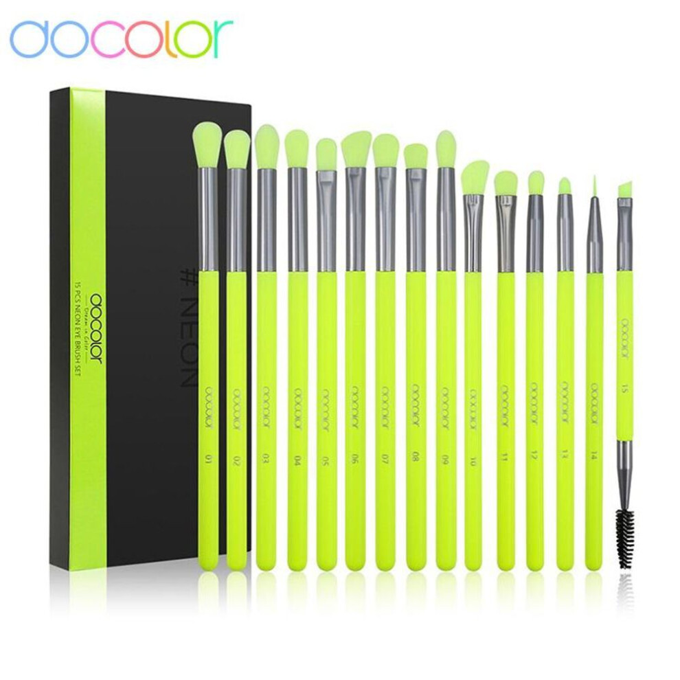 (white) Docolor 15pcs Makeup Brushes Set Eye Shadow Blending Eyeliner Eyebrow Make Up Brushes Synthetic Hair Eyeshadow Neon Brush