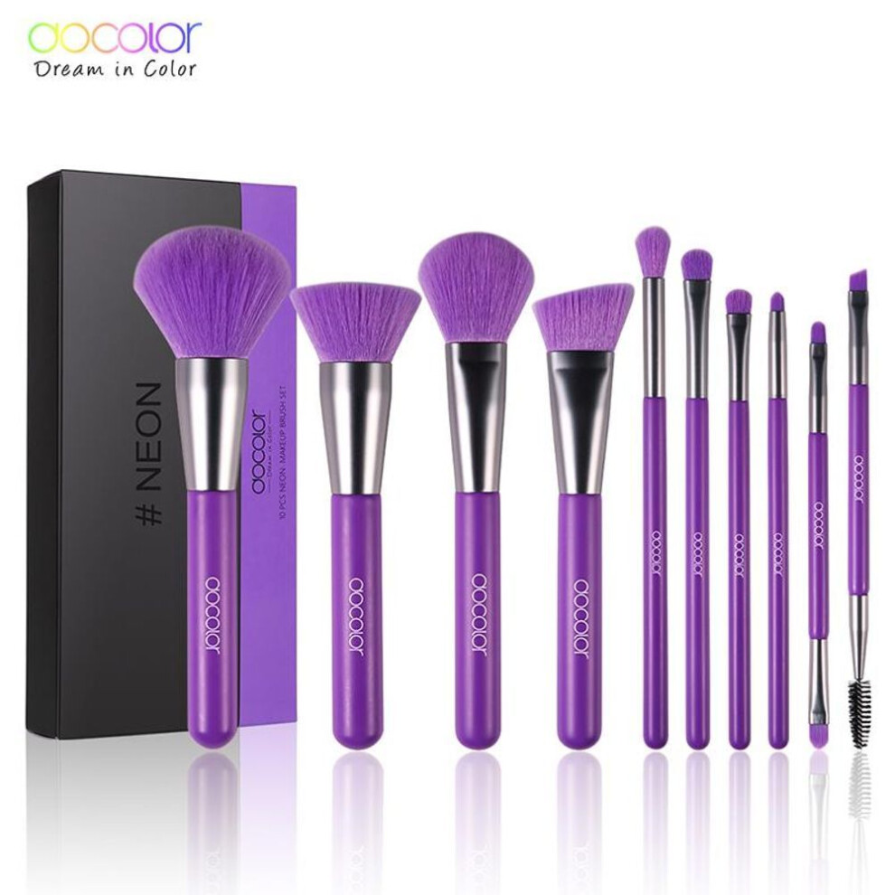 (purple, 10pcs Makeup Brushes) Docolor 10pcs Neon Makeup Brushes Professional Powder Foundation Eyes Blending Makeup Brushes Set Synthetic Hair Cosmetics Brush