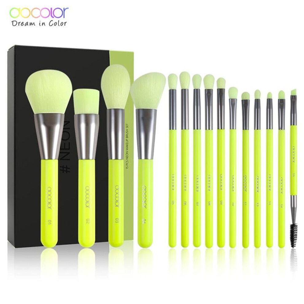 (green, 10pcs Makeup Brushes) Docolor 10pcs Neon Makeup Brushes Professional Powder Foundation Eyes Blending Makeup Brushes Set Synthetic Hair Cosmetics Brush