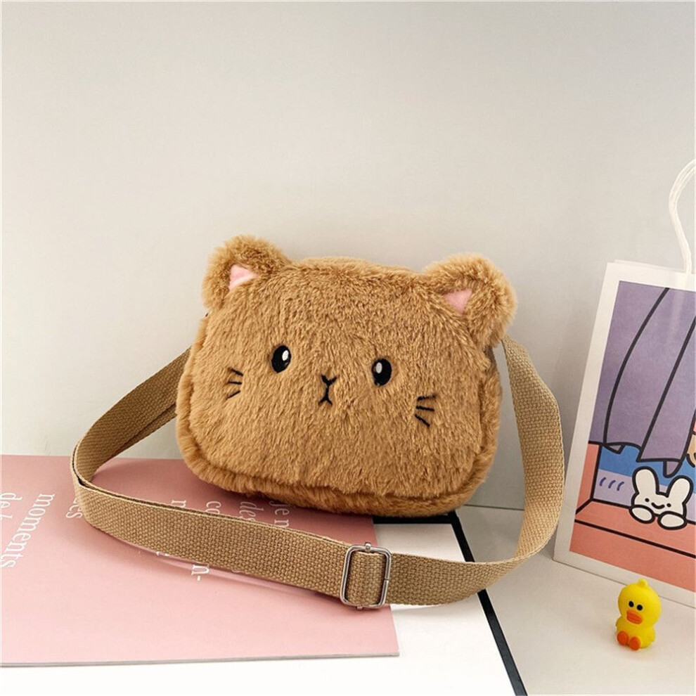 (camel) Baby Girls Handbags Coin Purse Cute Messenger Small Bags Shoulder Bag Soft Plush Bag Cartoon Cat