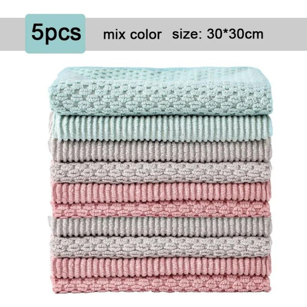 (as the picture, 5pc) Microfiber Kitchen Cleaning Towel Absorbent Oil-proof Dishcloths Household Washing Rag Glass Window Cleaning Cloths