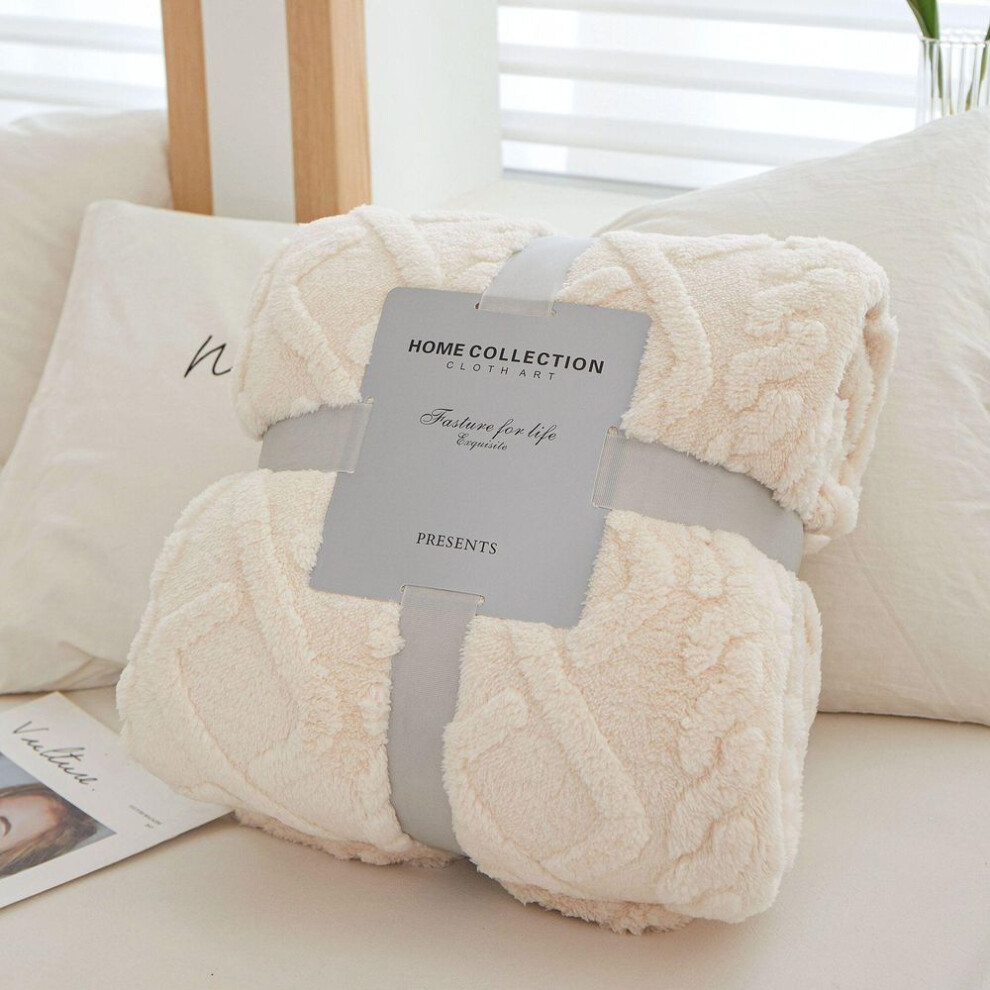 (white, 180*200cm) Coral Fleece Simple Blanket Nordic Style Floral Gauze Air Conditioning Quilt Soft Breathable Wrap Throw Blankets Bedspread Plaid