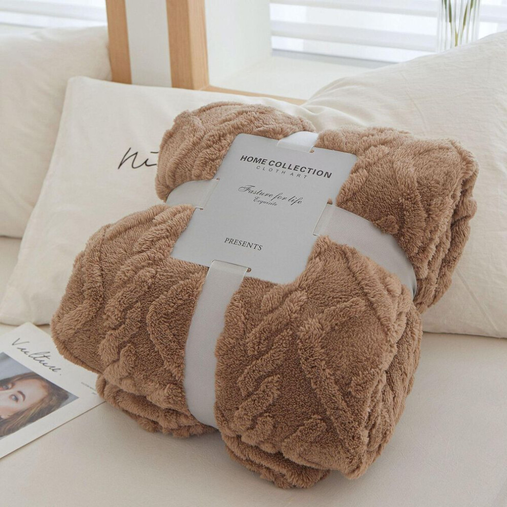 (brown, 150*200cm) Coral Fleece Simple Blanket Nordic Style Floral Gauze Air Conditioning Quilt Soft Breathable Wrap Throw Blankets Bedspread Plaid