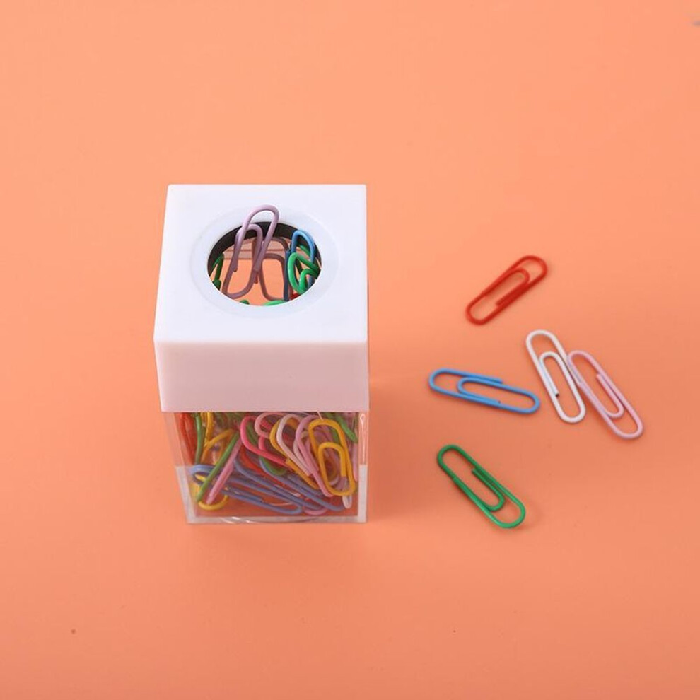 (white) Transparent Paper Clip Storage Box Clips Dispenser Magnetic Absorption Box Paperclip Holder Stationery Portable Office Supplies