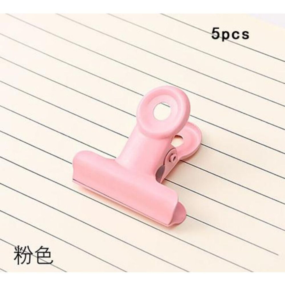 (pink) 5pcs/set Multiple Colors Vintage Metal Paper Clip Binder Clips Grip Clamps Ticket Paper Document Office School Stationery 30mm