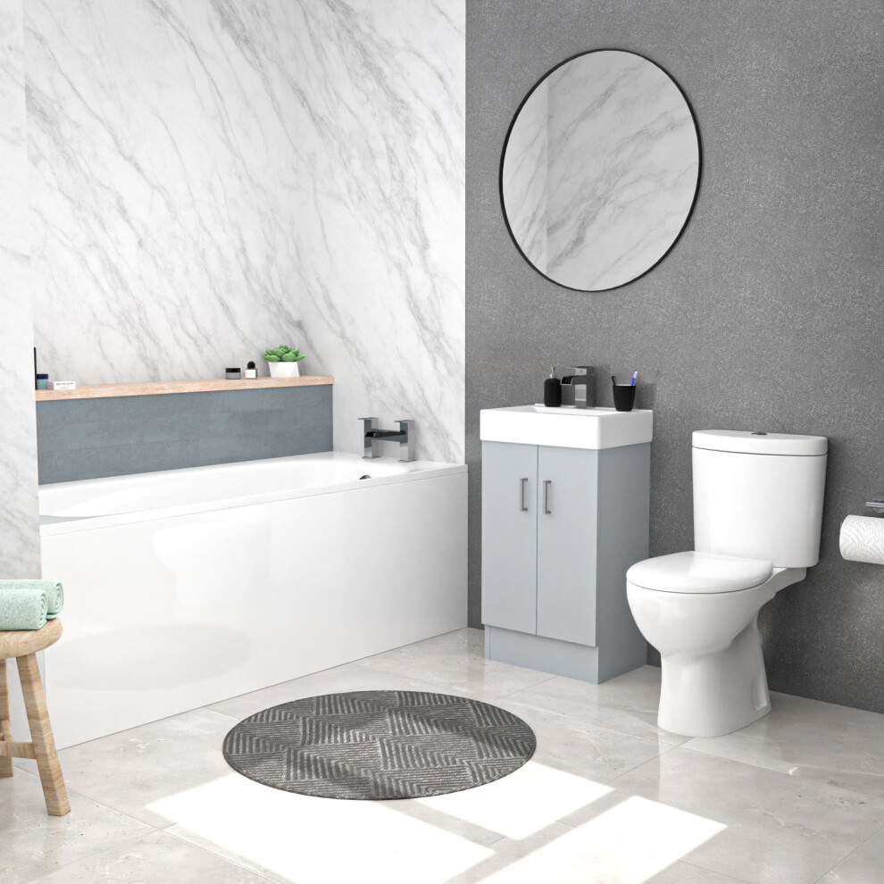 Nes Home 450mm Matte Grey Basin Vanity Unit, Rimless Toilet & Round Bath
