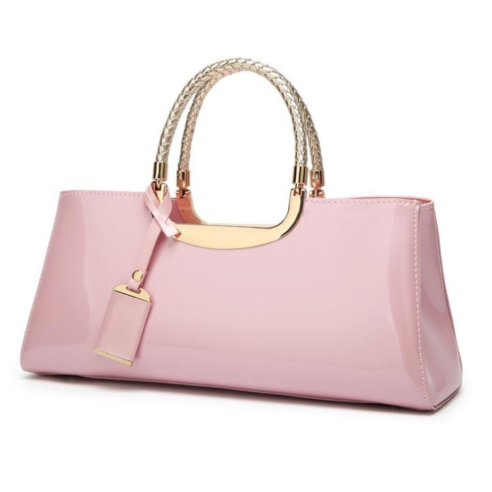 (pink) Faux Patent Leather Handbag For Women Top Handle Evening Bags Satchel Ladies Shoulder Bag Long Purse Wedding Party Prom Tote Evening Handbag