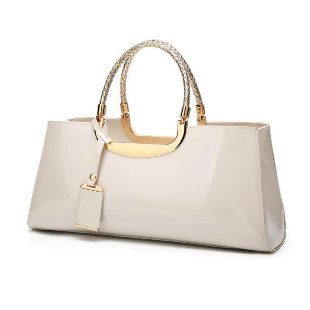 (white) Faux Patent Leather Handbag For Women Top Handle Evening Bags Satchel Ladies Shoulder Bag Long Purse Wedding Party Prom Tote Evening Handbag