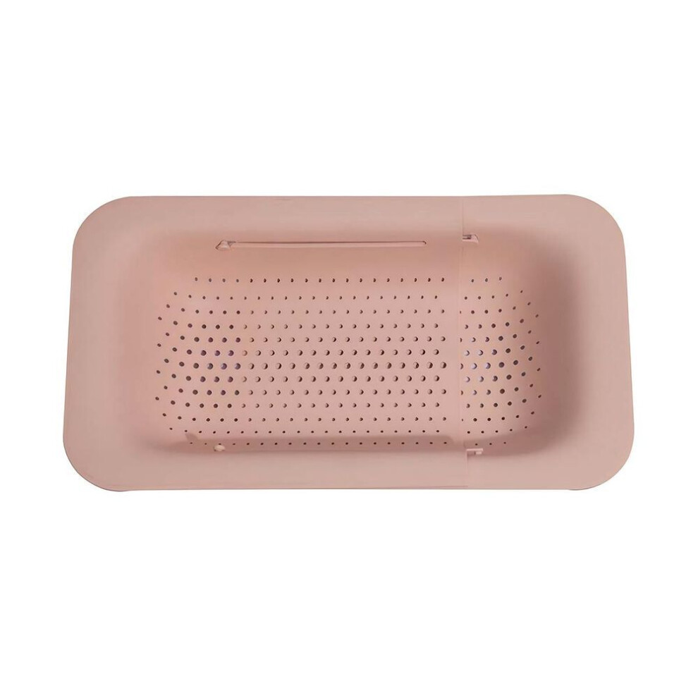 (pink) Colander Adjustable Fruits Vegetable Draining Basket Large Capacity Collapsible Plastic Drainer Tool Drying Home Strainer