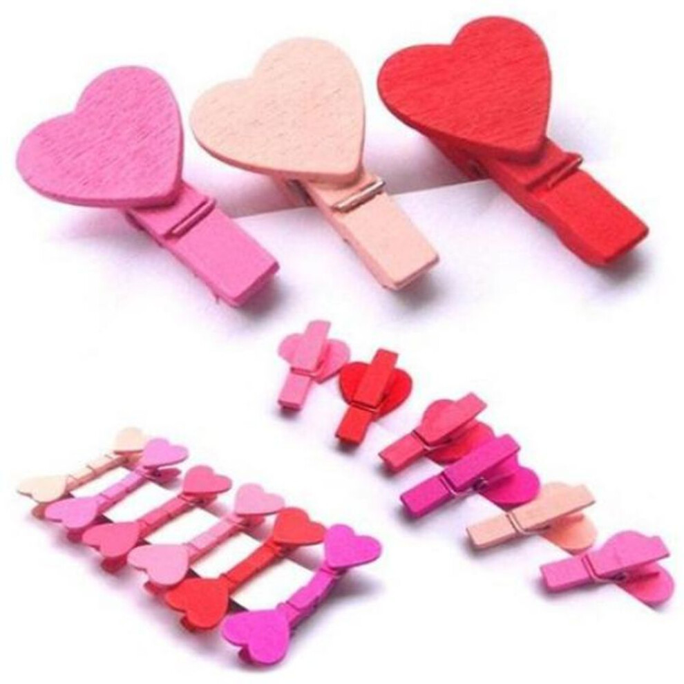 (one size) 12pcs Mini Heart Love Wooden Clothes Photo Paper Peg Pin Clothespin Craft Clips