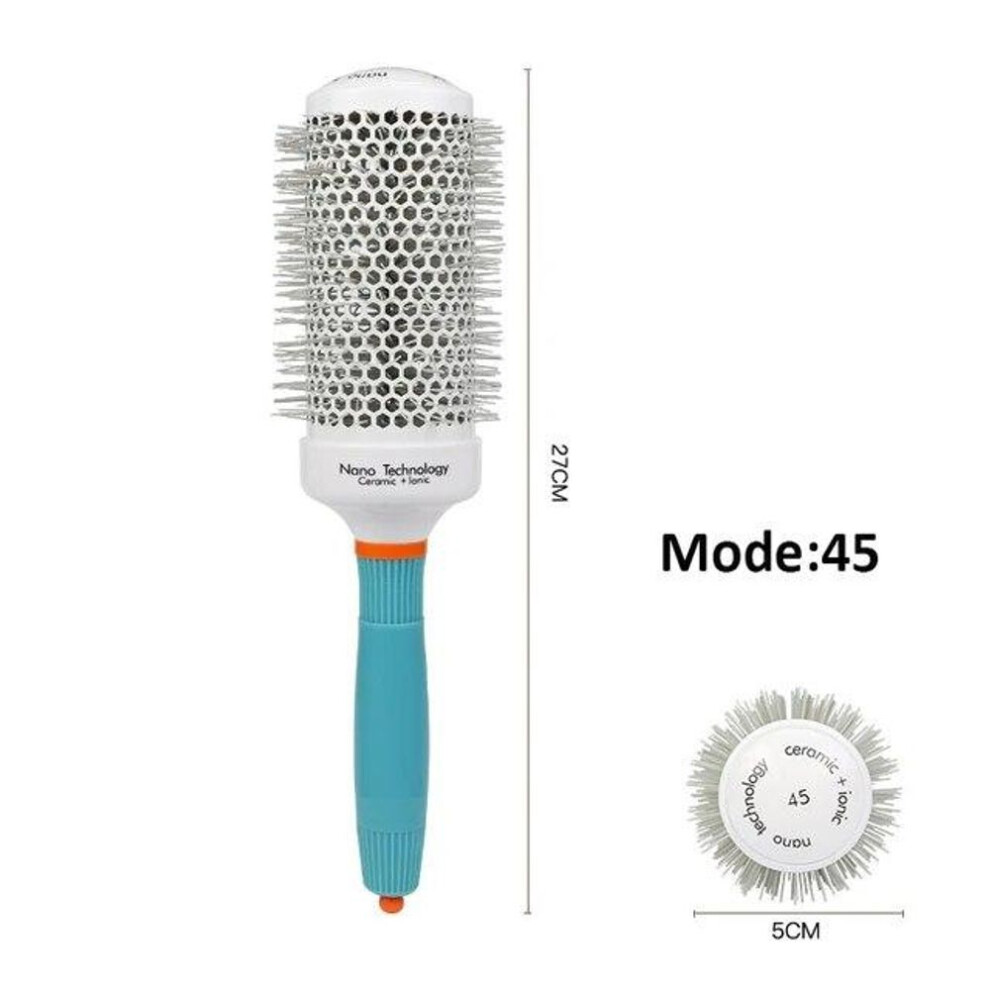 (45) Ceramic Ion Hair Comb Professional Salon Hair Brush Hair Styling Hairbrush Hairdressing Comb Round Curly Hair Rollers Tools Blue