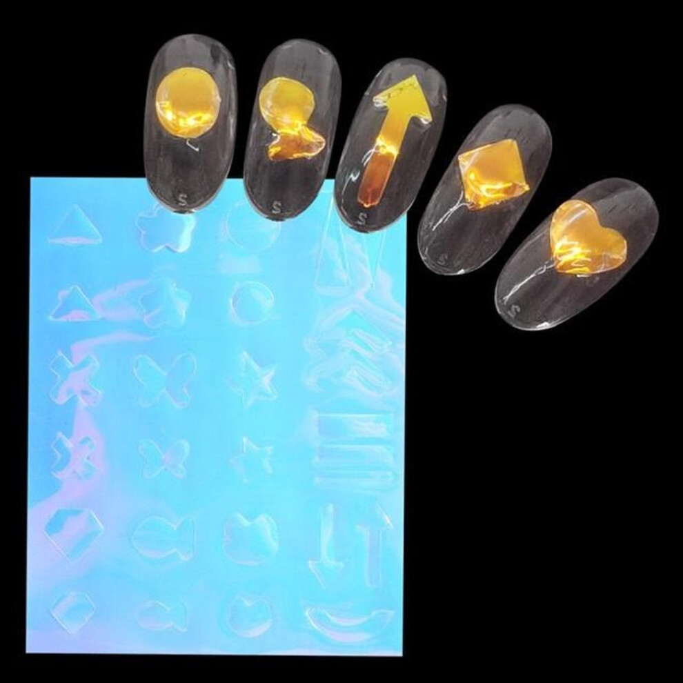 (as the picture) Holographic Aurora Ice Cube Nail Sticker Sparkly Ice Cube Broken Paper Summer Cellophane Nails Decoration Wraps