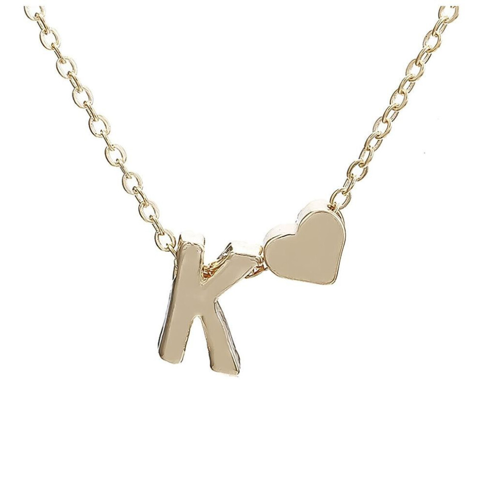 (gold, K) Initial Heart Necklace Heart Letter Necklace Personalized Monogram Necklace