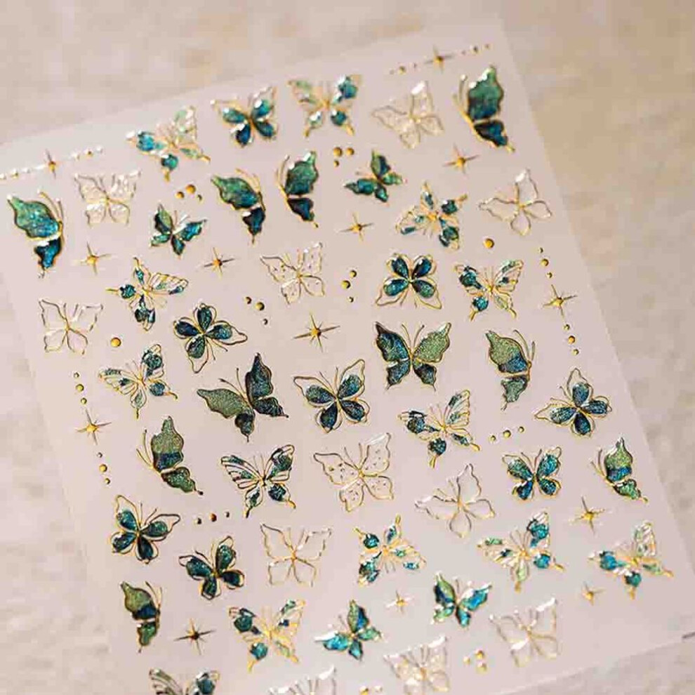 (as the picture) Manicure Decor Sliders Relief Engraved Gold Butterfly Nail Stickers Nail Art Sticker Decal