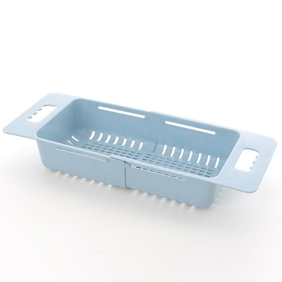 (blue) New Adjustable Dish Drainer Sink Drain Basket Washing Vegetable Fruit Plastic Drain Rack Kitchen Accessories