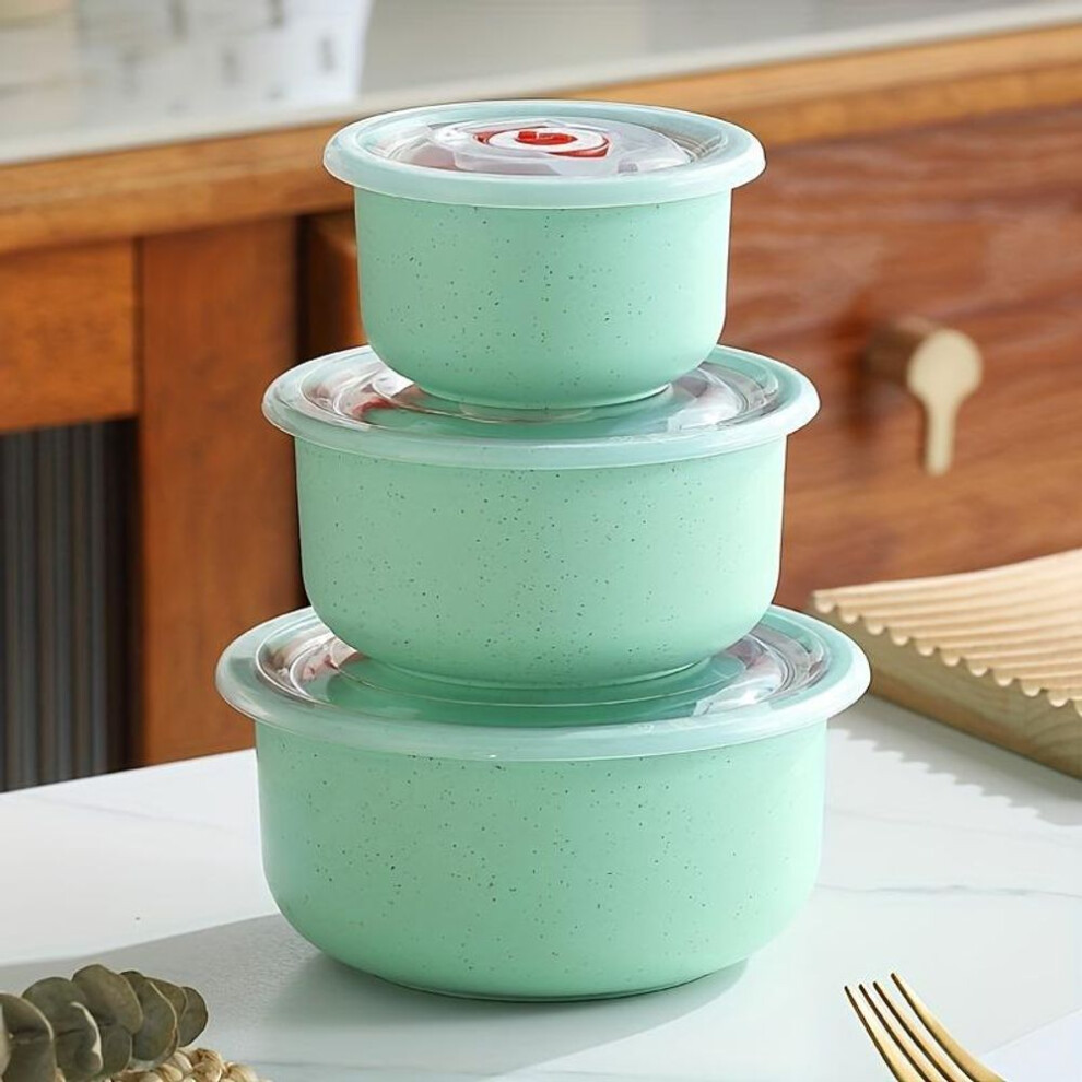 (green) 3pcs/set Lunch Box, Multifunctional Food Fresh-keeping Round Bowls,  For Camping, Picnic, School, Office And College, Kitchen Organizers And Storage