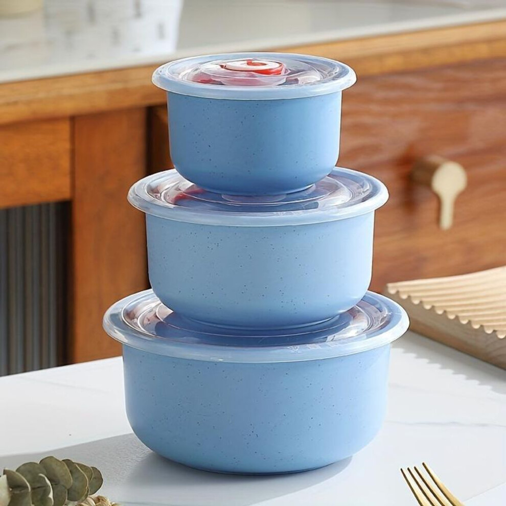 (blue) 3pcs/set Lunch Box, Multifunctional Food Fresh-keeping Round Bowls,  For Camping, Picnic, School, Office And College, Kitchen Organizers And Storage