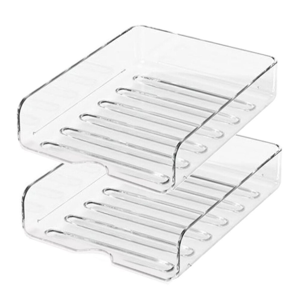 2pcs Layered Stackable Desk Organizer Paper Tray Transparent Design Multi-functional Storage Container