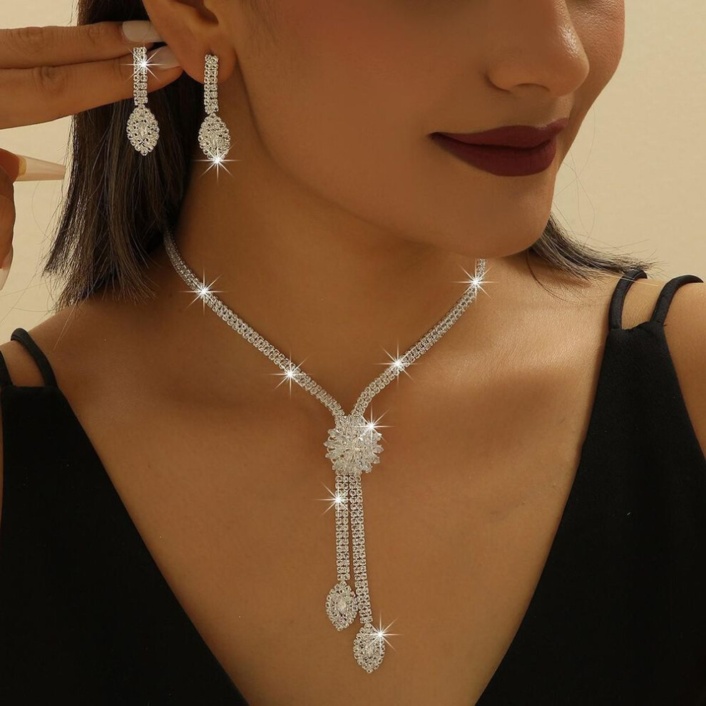 (silver) Fashion creative flower jewelry set bridal wedding earrings necklace set