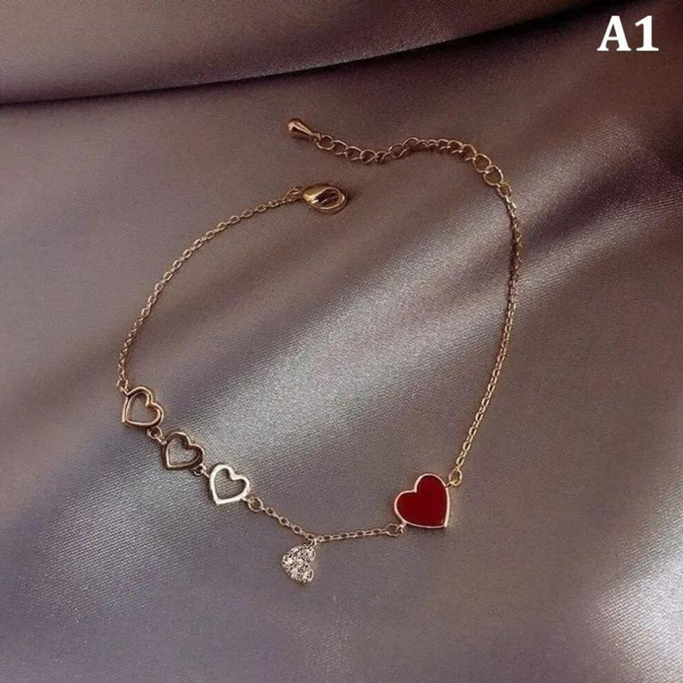 (red) Simple Love Bracelet Female Rose Gold Wild Red Peach Heart Lucky Student