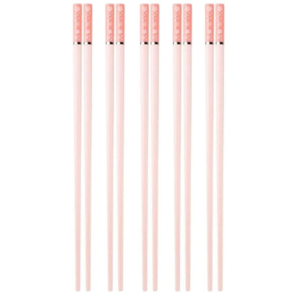 (pink) 5 Pairs Food Chopsticks Heat Resistant Lightweight Pink Cherry Blossom Chopsticks for Home