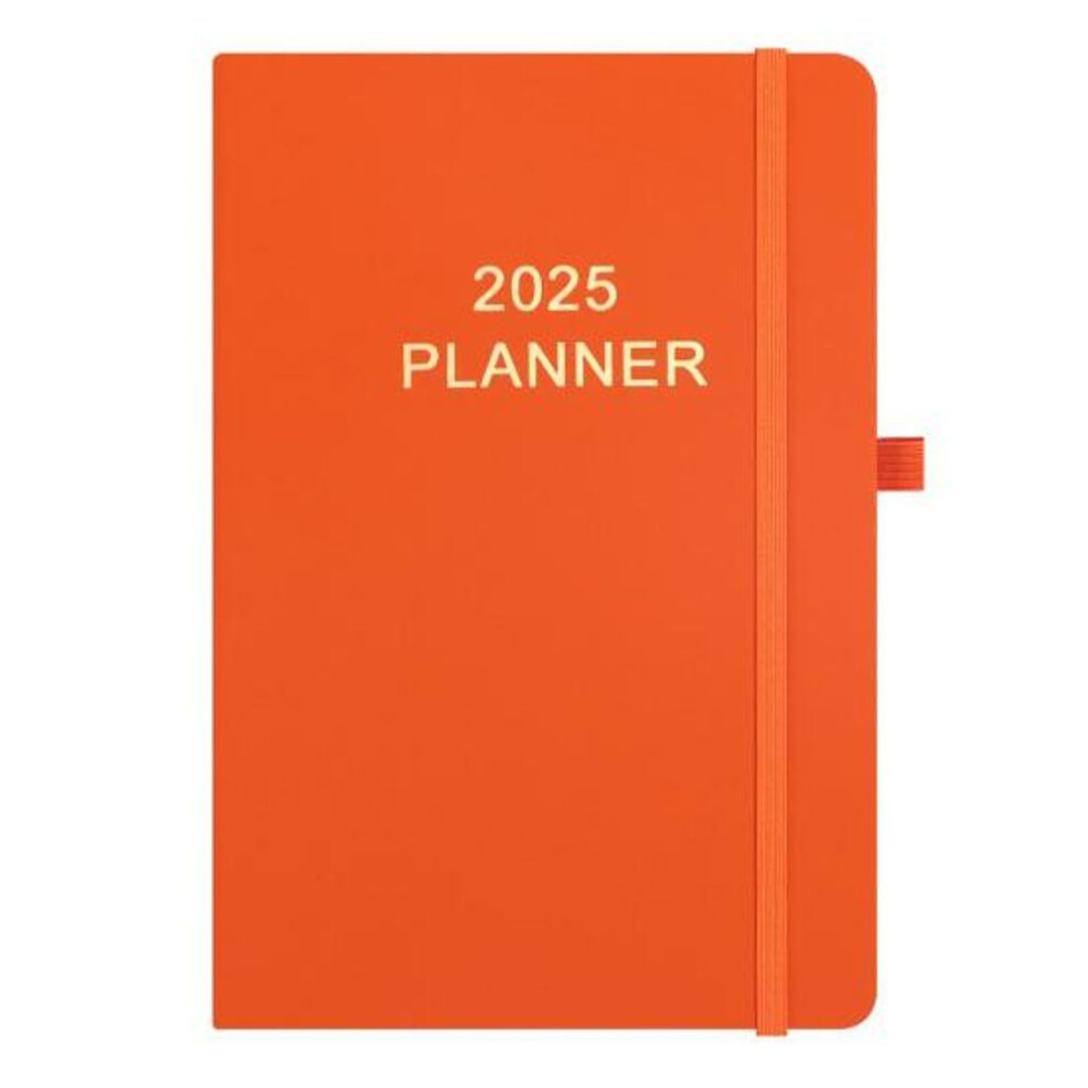 (orange) 2025 Agenda Planner With Pen Holder Faux Leather Cover Planner Monthly Weekly Layouts Schedule Book