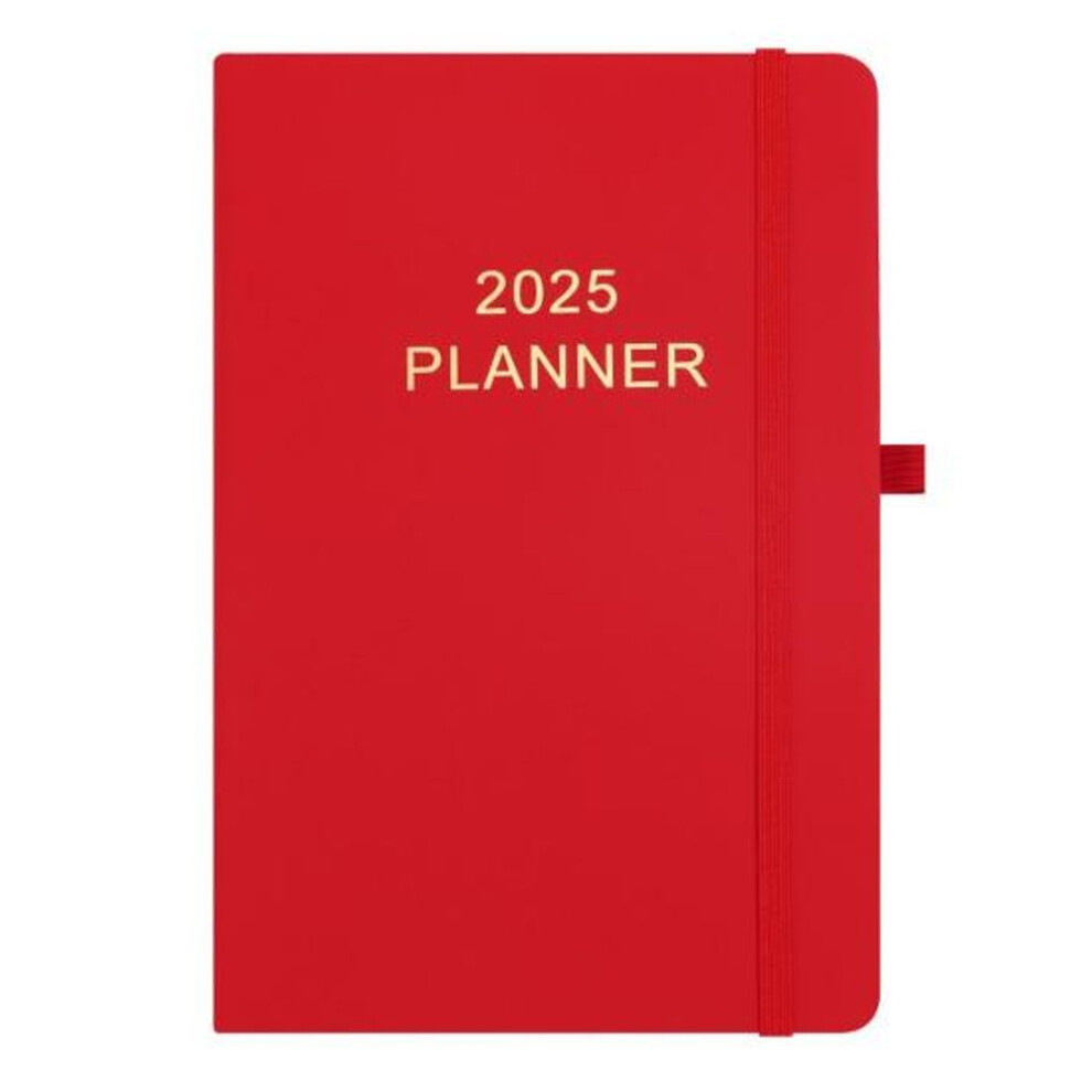 (red) 2025 Agenda Planner with Pen Holder Faux Leather Cover Planner Monthly Weekly Layouts Schedule Book