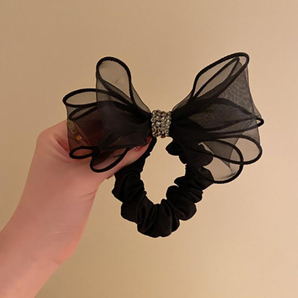 (black) Bow Hair Bands For Women Girl Pretty Elastic Hair Ring Scrunchies Dating Party Headdress Accessories Boutique Headwear