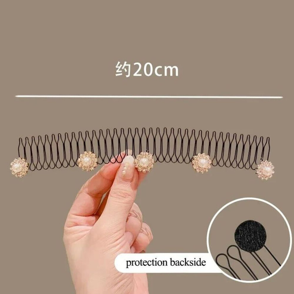 (blue) Lovely Flower Pearl Broken Hair Organizer Girls Women Hairpin Clip Invisible Bangs Fixed Insert Comb Tiara Headband Accessories