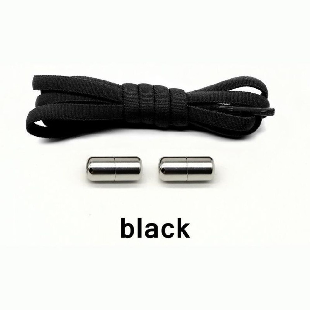 (black) 14 Colors 1pair Shoe Laces Lazy Elastic Shoelaces Metal Capsule Button For Any Kids Adult Shoes